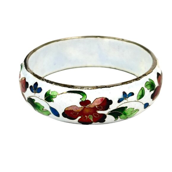 Chinese Export Retro Vintage Cloisonne Enamel Floral Bangle Bracelet Bangle - Picture 1 of 9